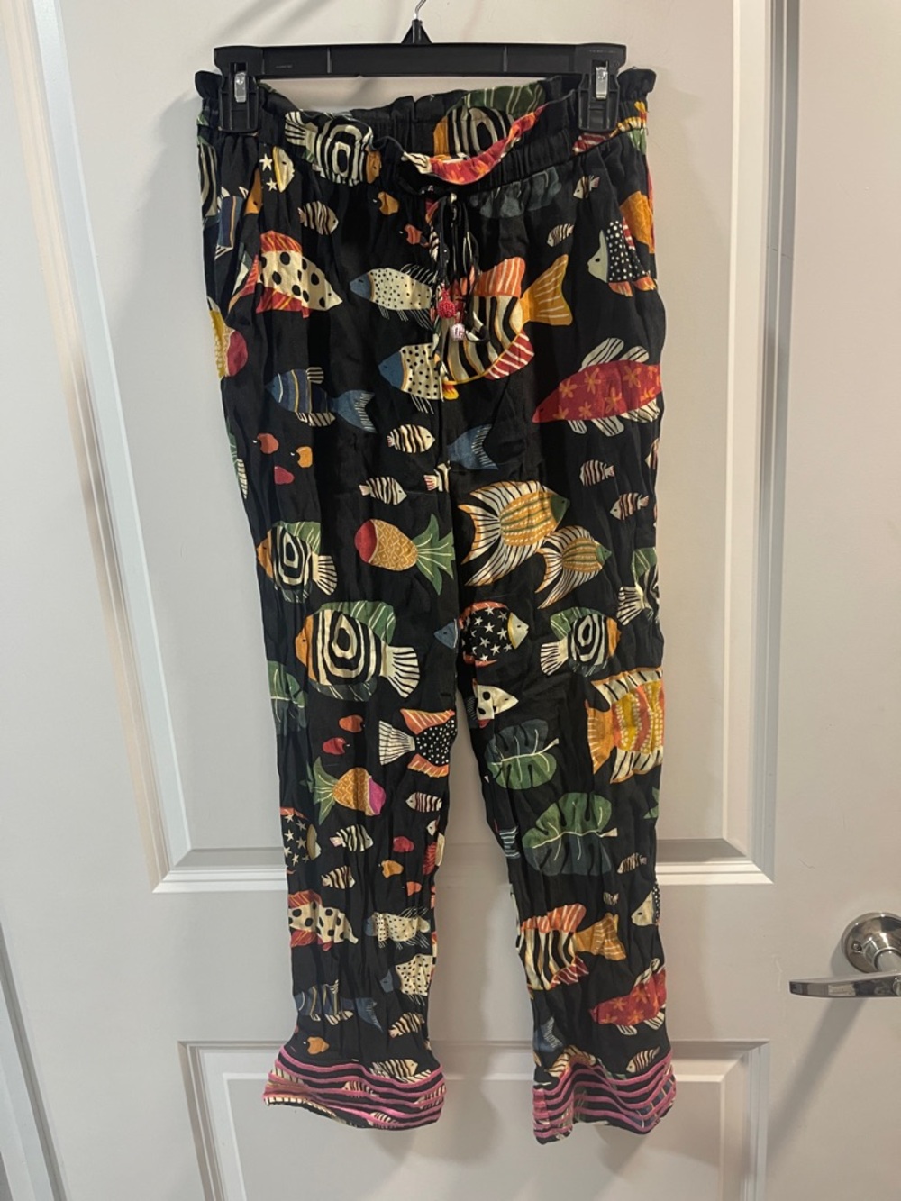 FARM Rio Black Drawstring Pants with Multicolor Fish Print